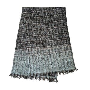 Mohair Blend Woven Knit Scarf Ombre Gray Mint Made in France